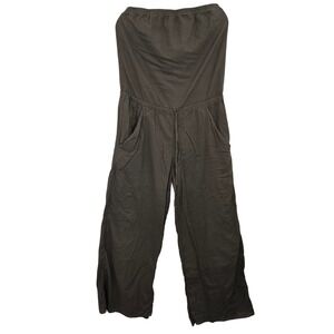Hard Tail Forever Strapless Jumpsuit Large Olive Green Cotton Wide Leg USA Made